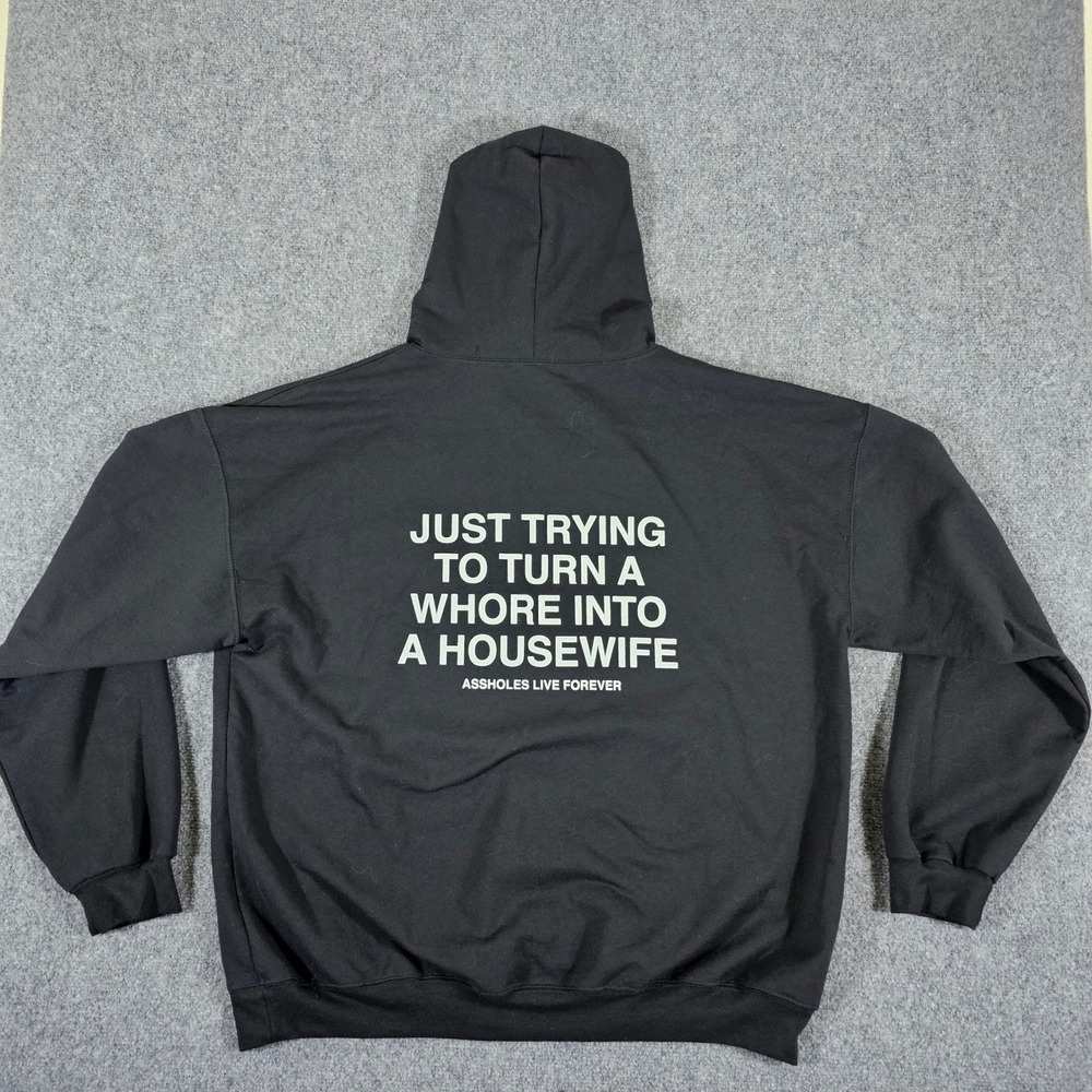 A**h*les‎ Live Forever Adult Humorous Graphic Hoodie Men's Black Size 2XL
